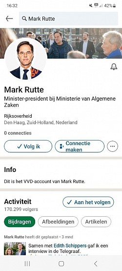 Mark Rutte Linkedin zonder vrienden?! ;)