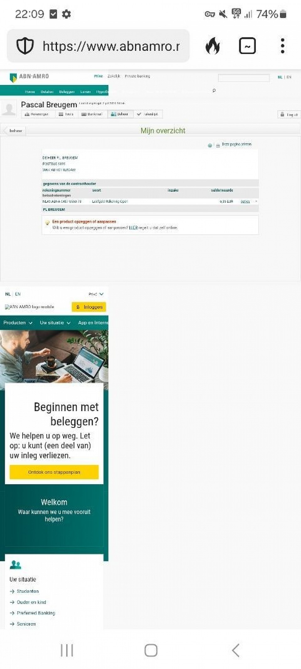 Tijdens het bekijken van mijn abnamroaccount werd mijn telefoon weer onder stroom gezet...