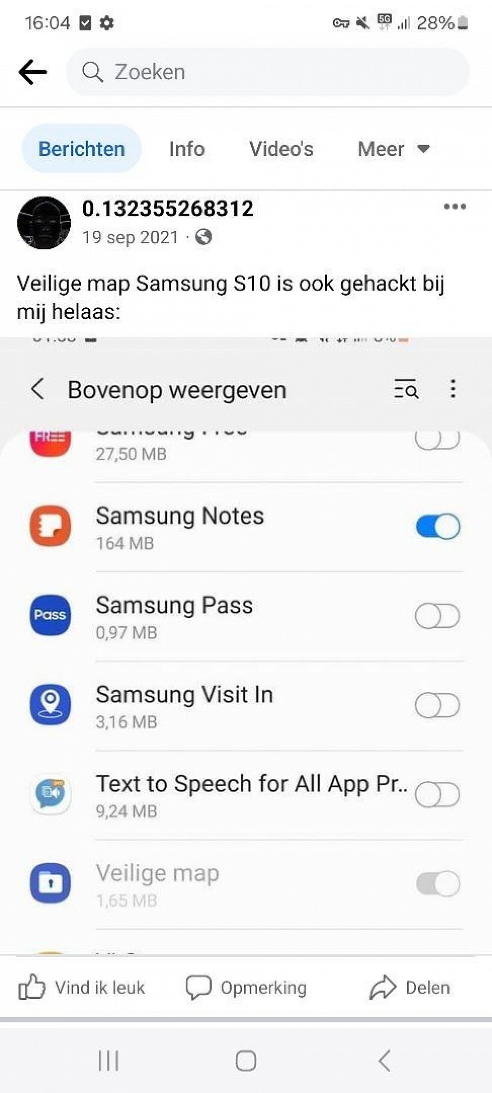 Samsung S10 Veilige map gehackt: